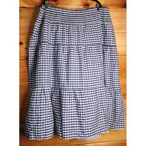 Universal Thread Blue White Check Gingham Tiered 4X Midi Long Skirt Picnic Plaid